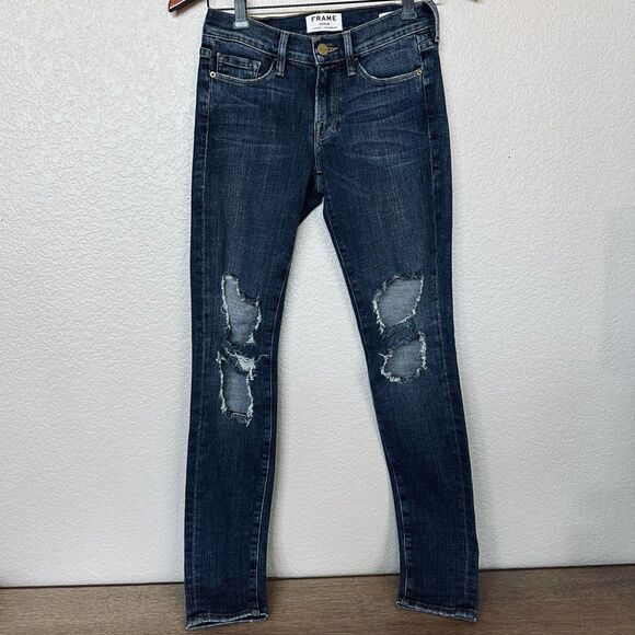 Frame Denim Le Skinny de Jeanne Women's Distressed Cropped Jeans 24 - Picture 1 of 5